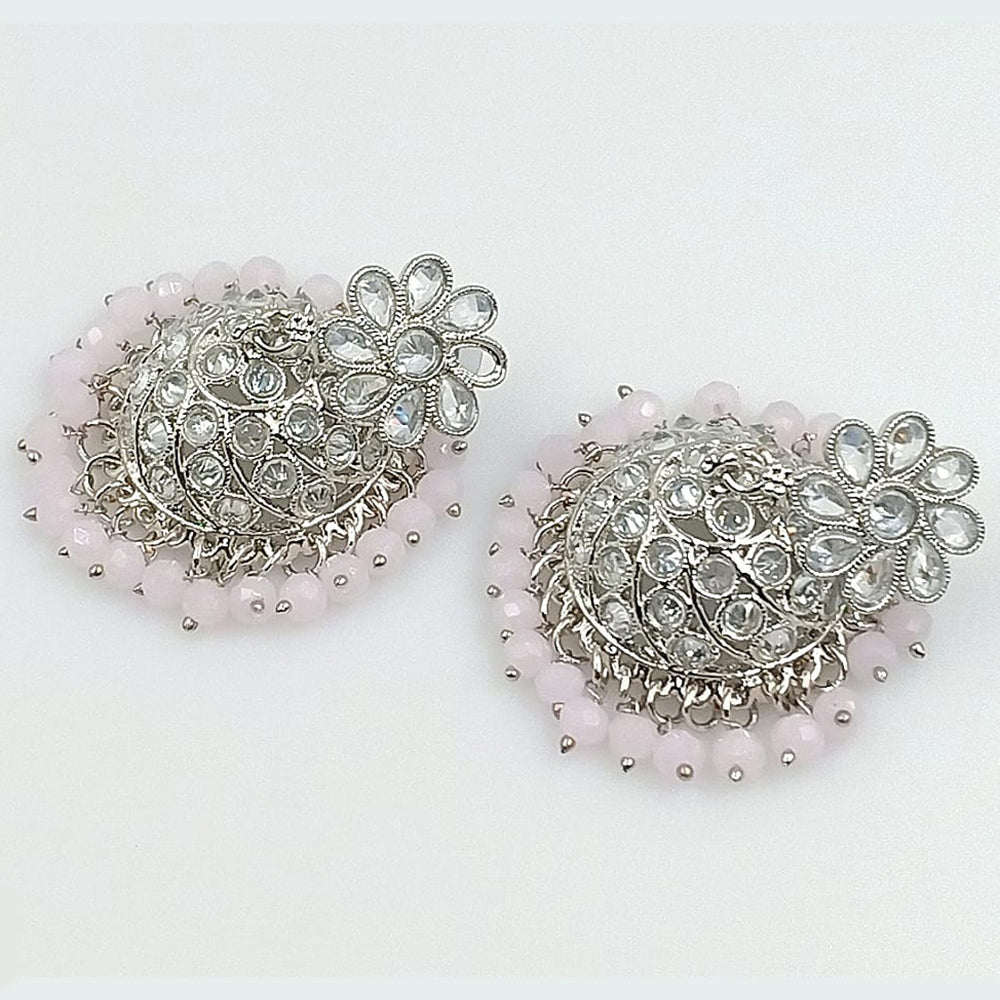 FS Collection Silver Plated Crystal Stone Jhumki Earrings