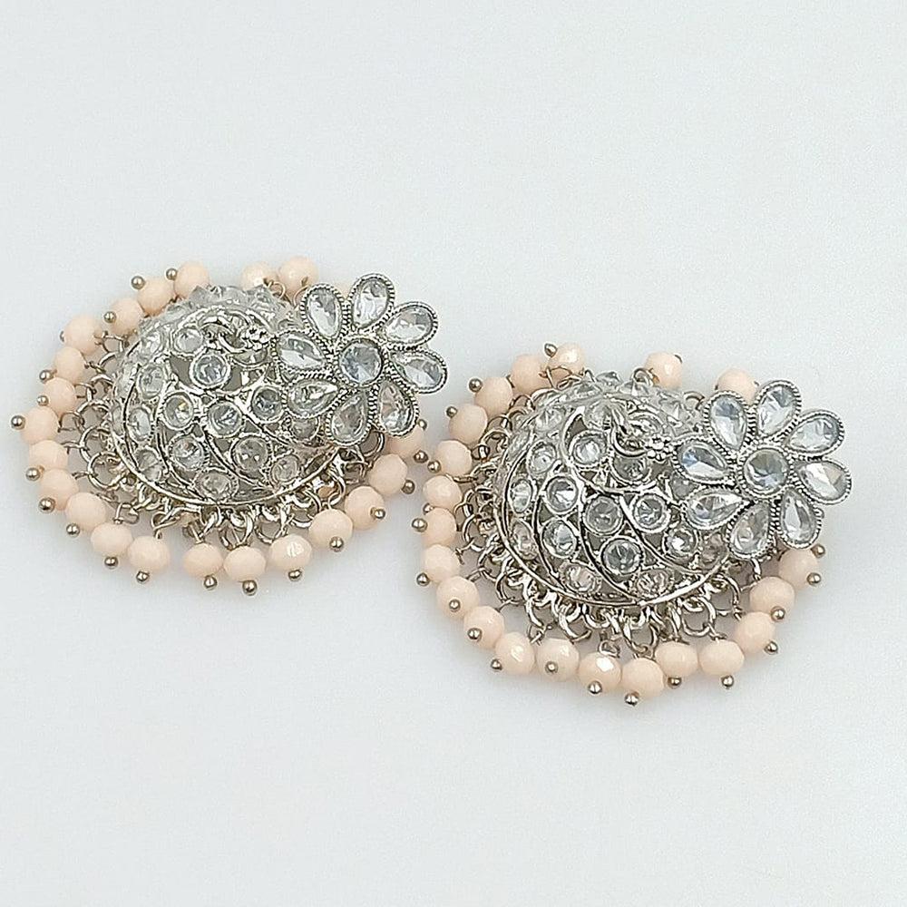 FS Collection Silver Plated Crystal Stone Jhumki Earrings