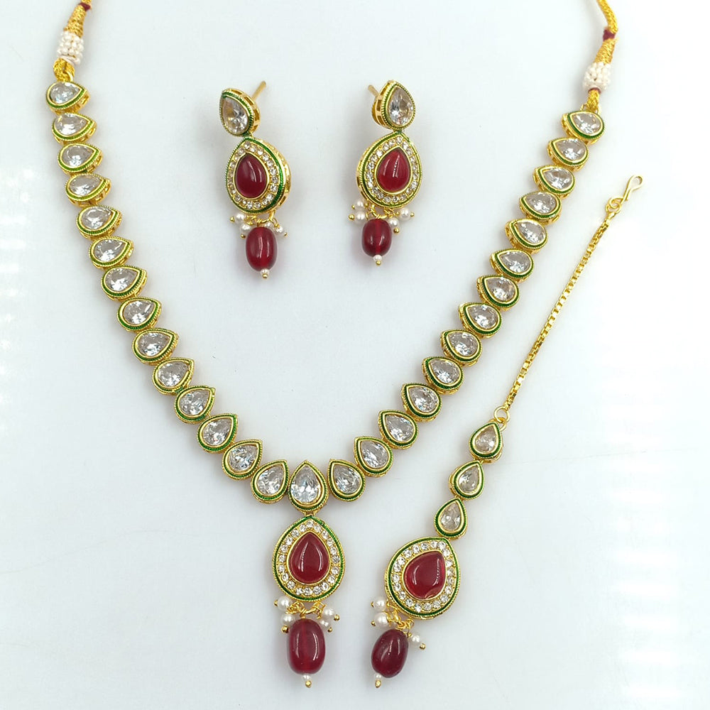 FS Collection Gold Plated Kundan Necklace Set