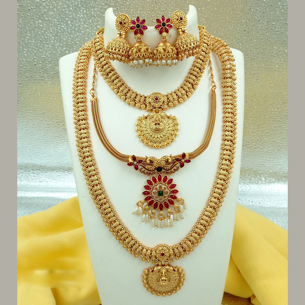 FS Collection Gold Plated Temple Combo Necklace Set