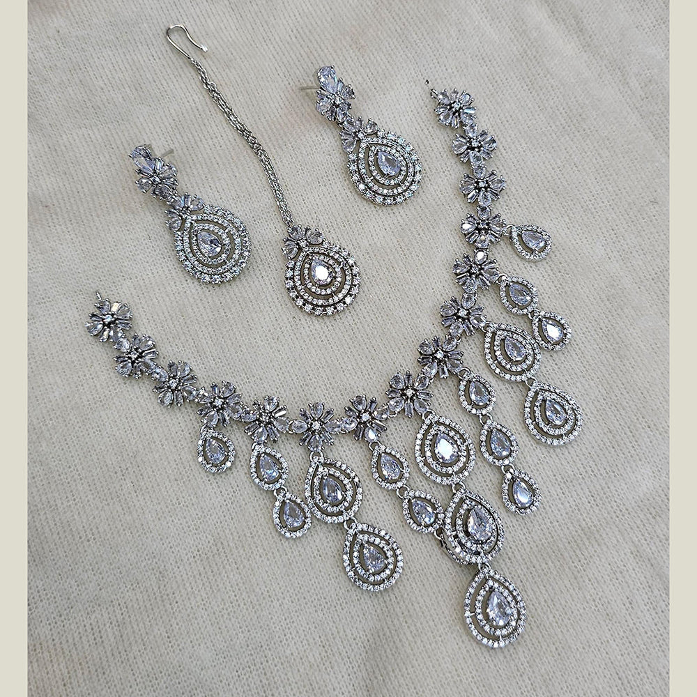 FS Collection Silver Plated AD Necklace Set