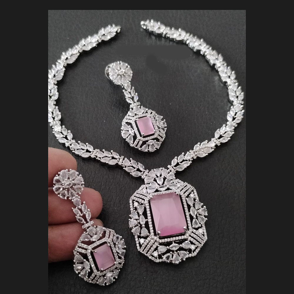 FS Collection Silver Plated AD Necklace Set