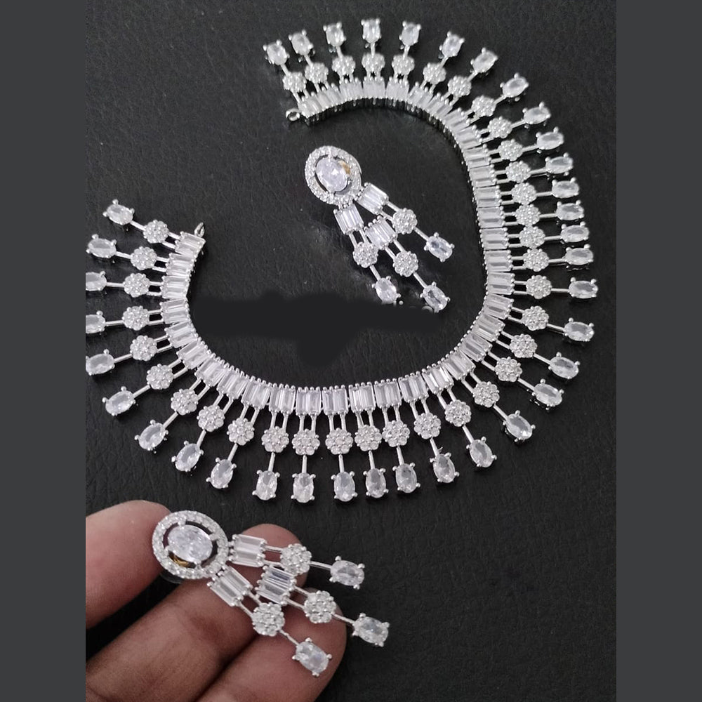 FS Collection Silver Plated AD Necklace Set
