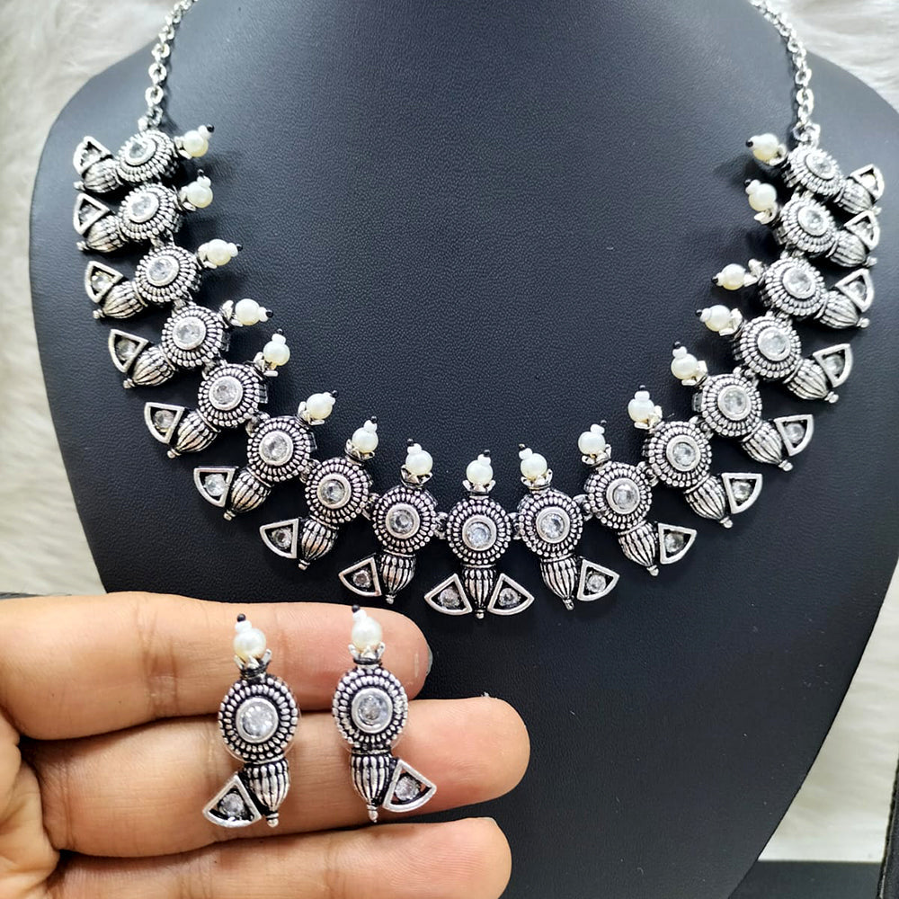 FS Collection Silver Plated Pota Stone Necklace Set