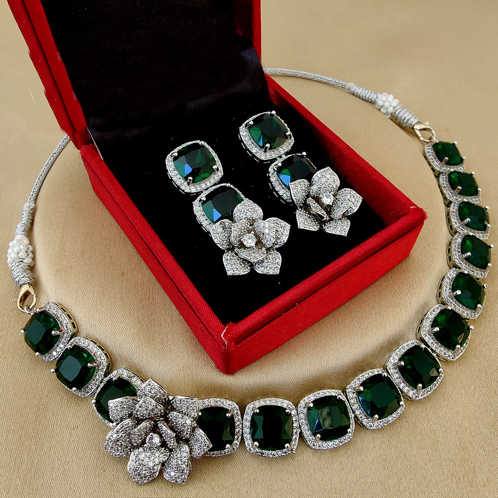 FS Collection Silver Plated AD Choker Necklace Set