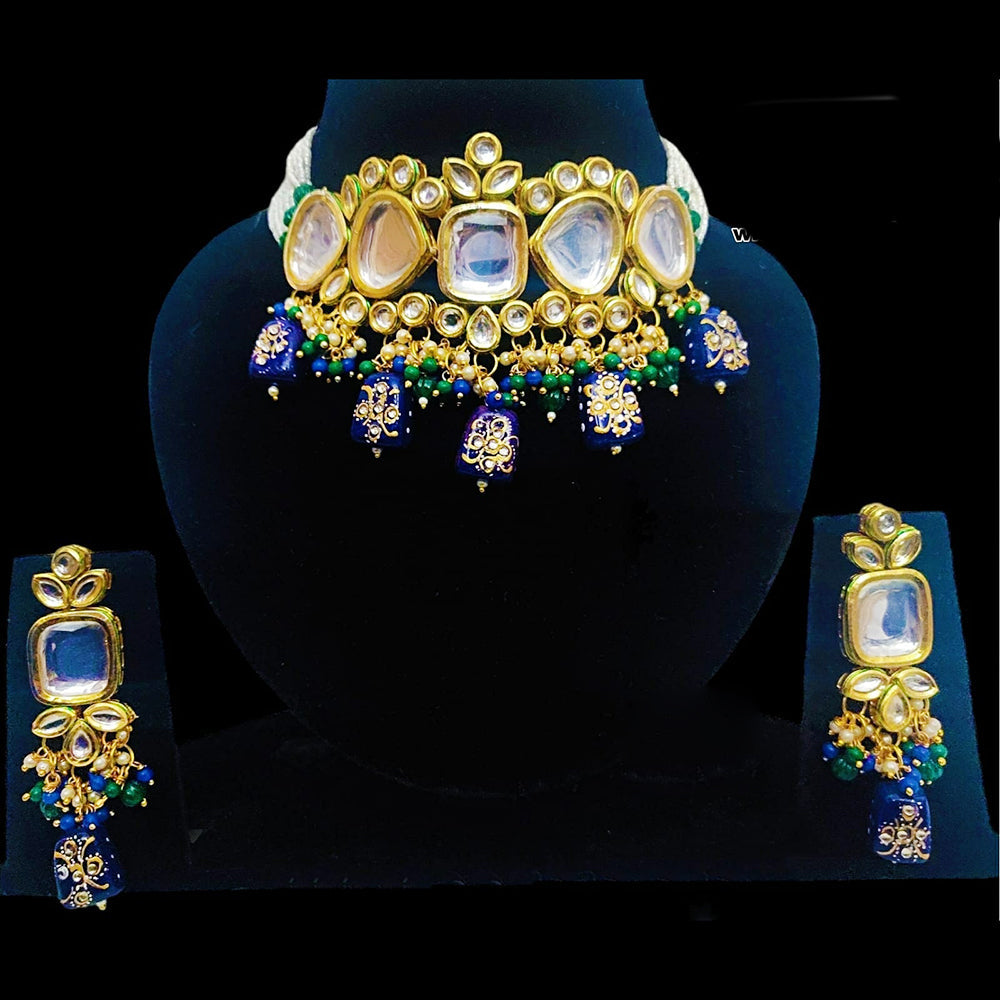 FS Collection Gold Plated Kundan Choker Necklace Set