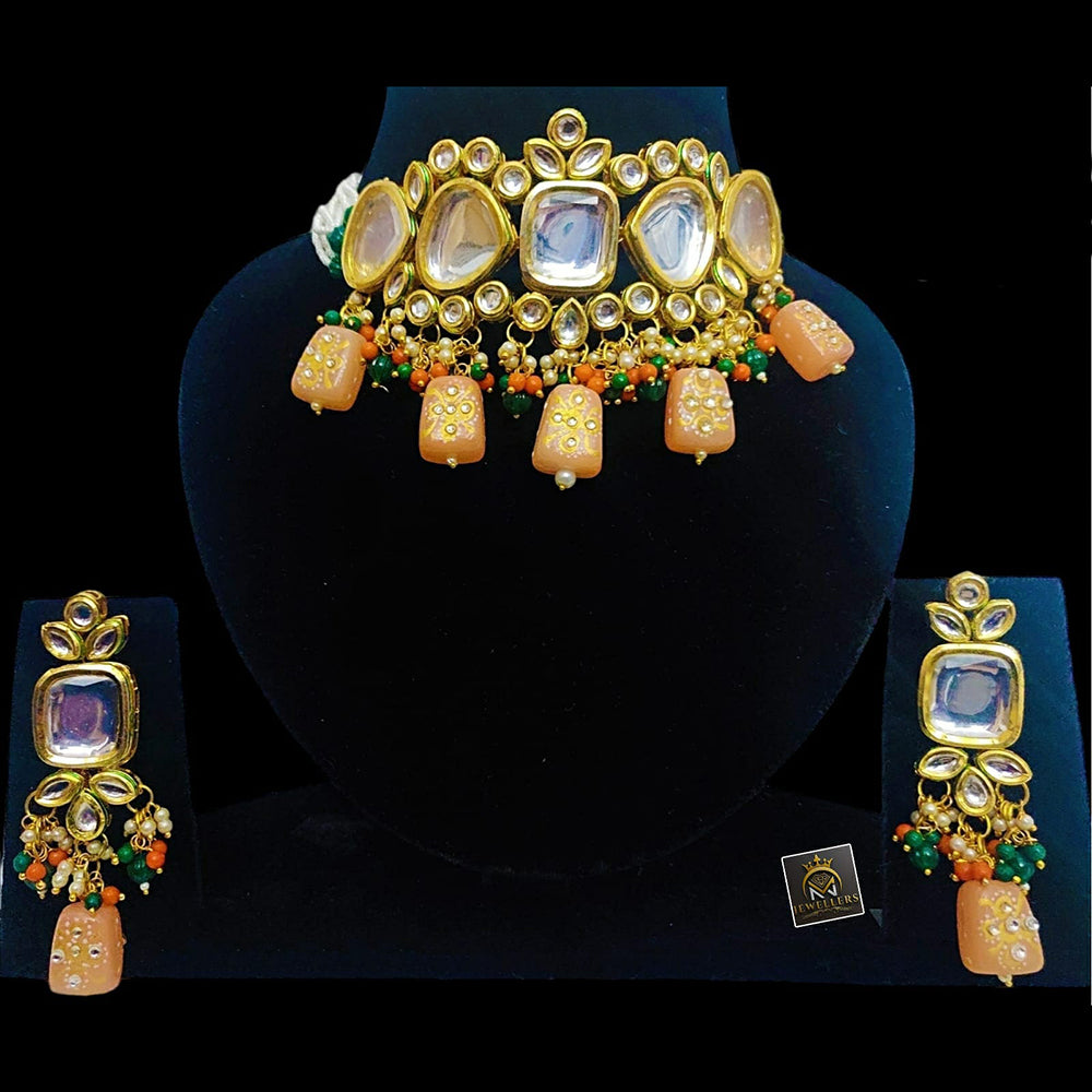 FS Collection Gold Plated Kundan Choker Necklace Set