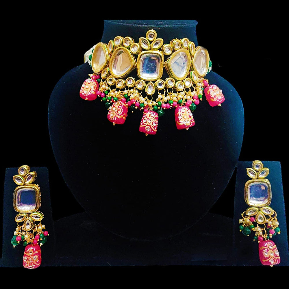 FS Collection Gold Plated Kundan Choker Necklace Set