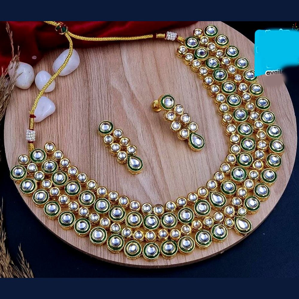 FS Collection Gold Plated Kundan Necklace Set