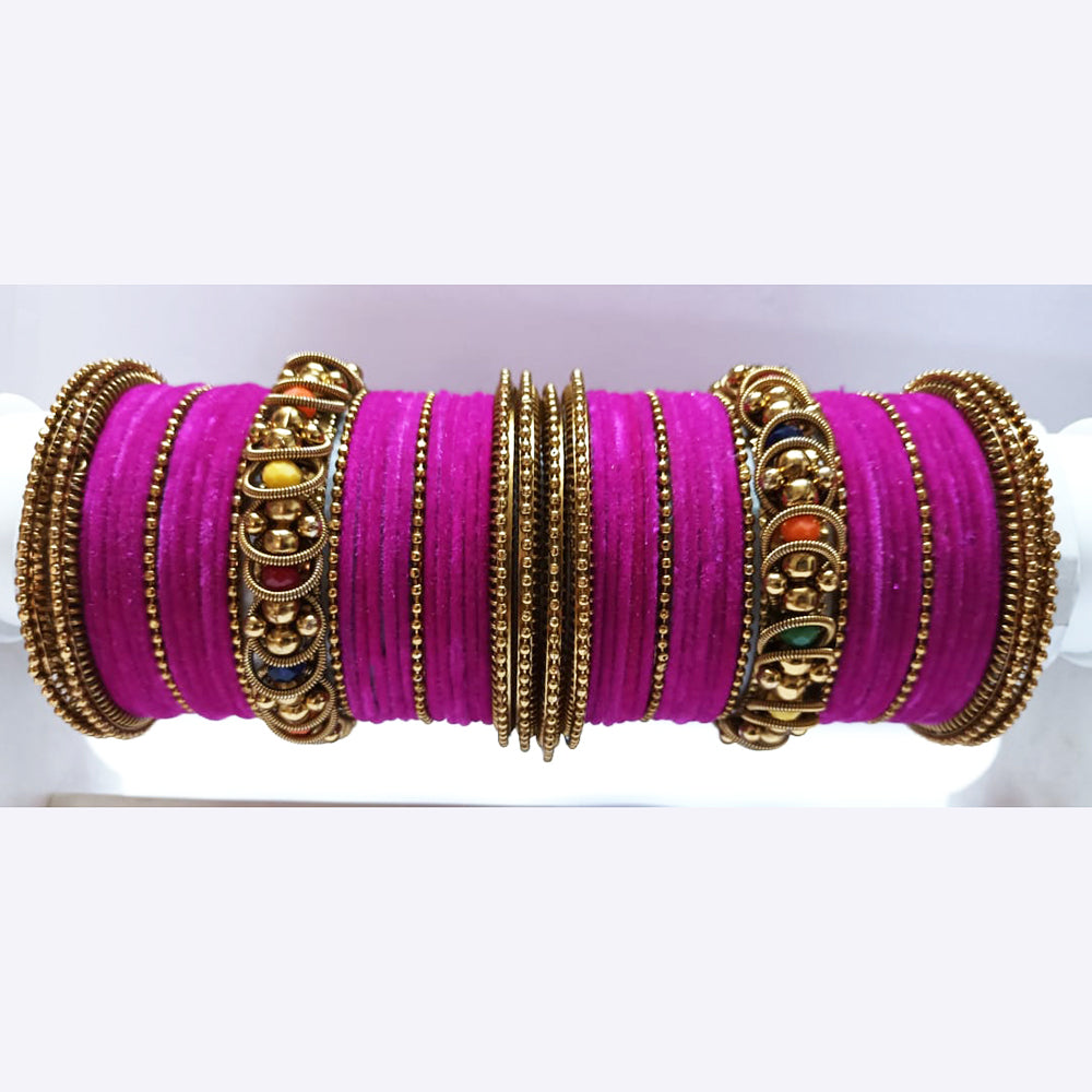 Ravechi Art Gold Plated Velvet Bangles Set