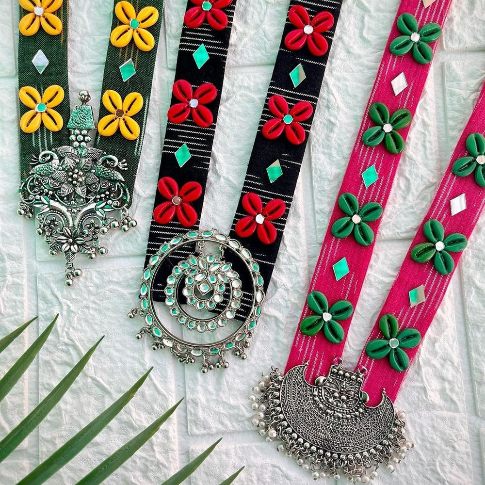 Shrijicreation Oxidised Plated Long Necklace Set (Assorted Design)