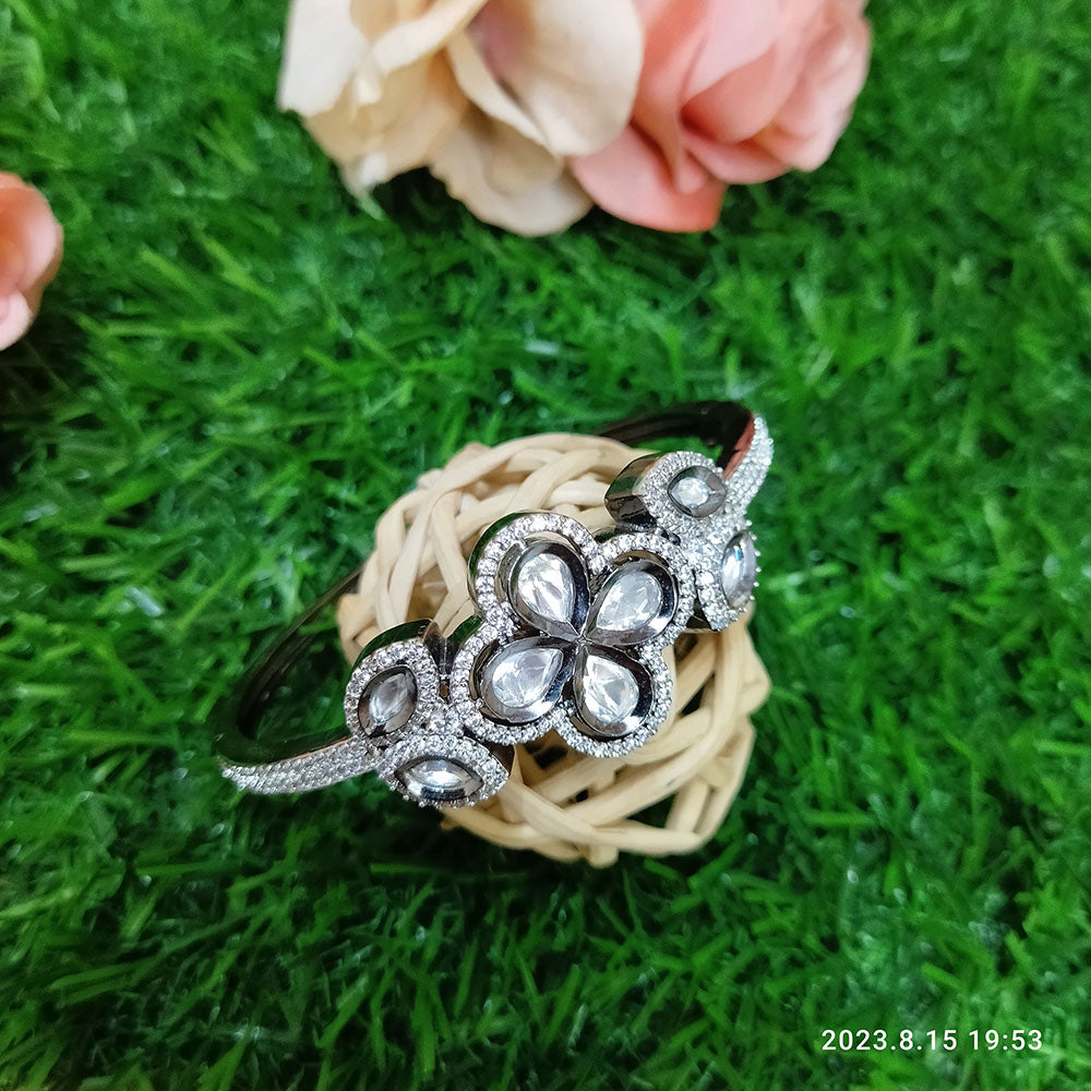 Sunflower Fashion Jewellery Black Oxidised Plated AD Stone Openable Kada