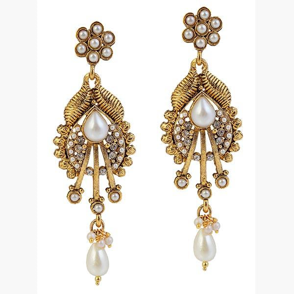 14Fashions Pearl Antique Gold Plated Dangler Earrings - 1304930