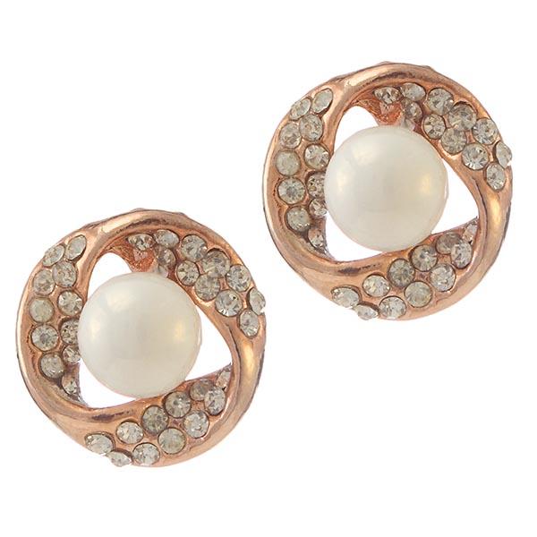 Urbana Glass Pearl Rose Gold Plated Stud Earrings - 1306809
