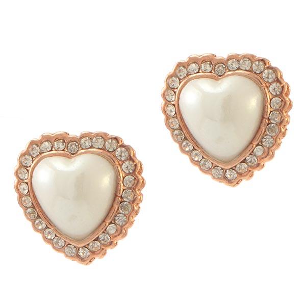 Urbana Glass Pearl Rose Gold Plated Stud Earrings - 1306812
