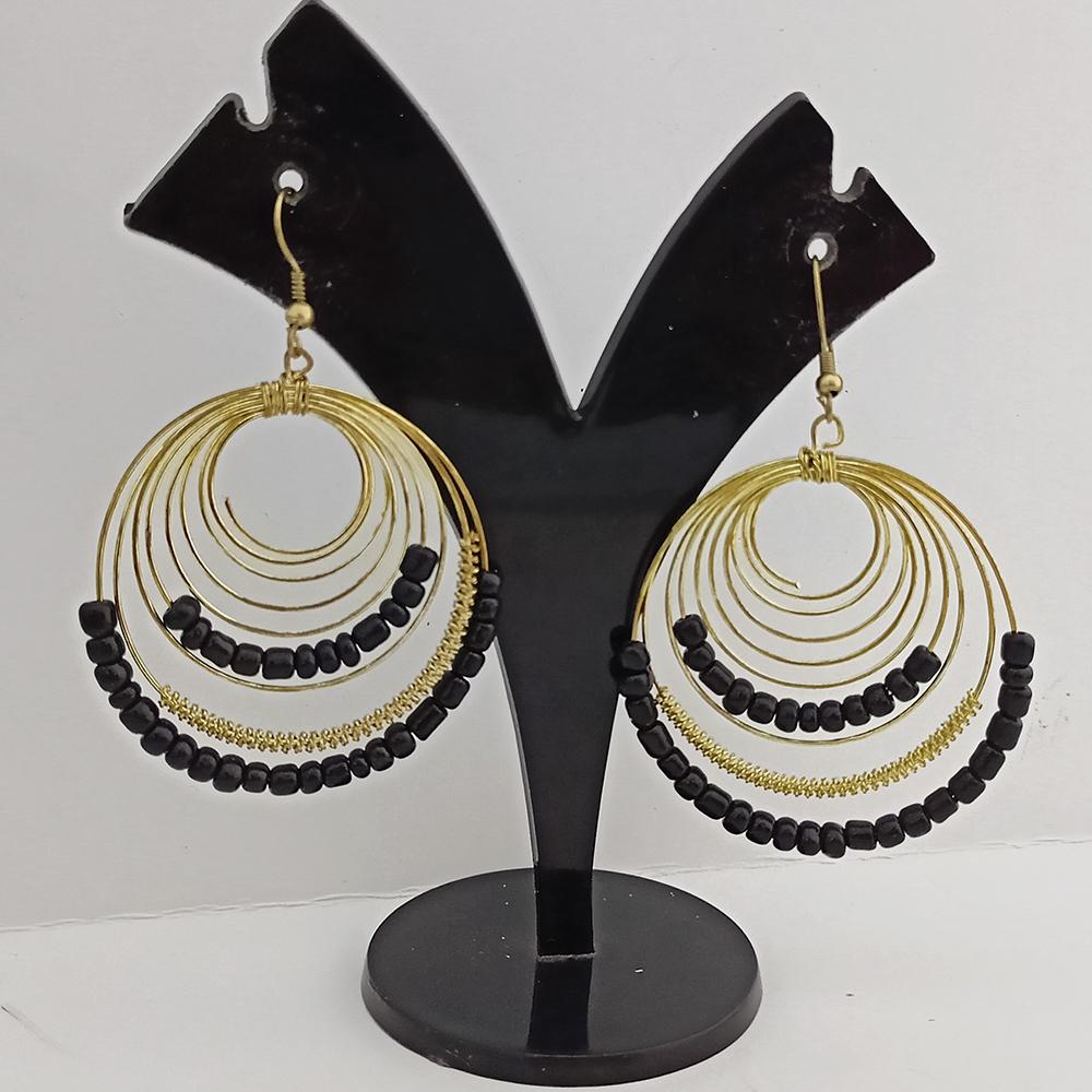 Jeweljunk Gold Plated Black Beads Dangler Earrings - 1309020C