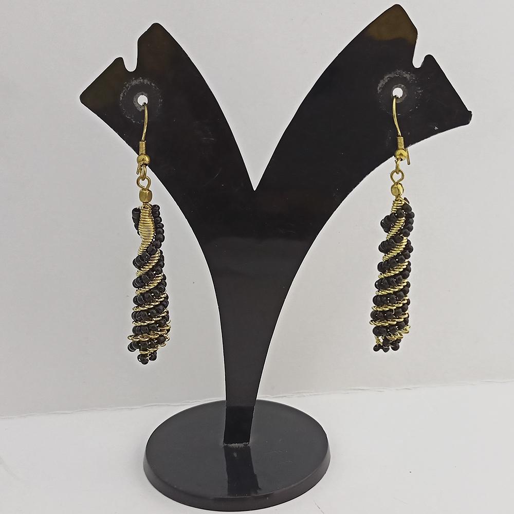 Jeweljunk Gold Plated Black Beads Dangler Earrings - 1309023L