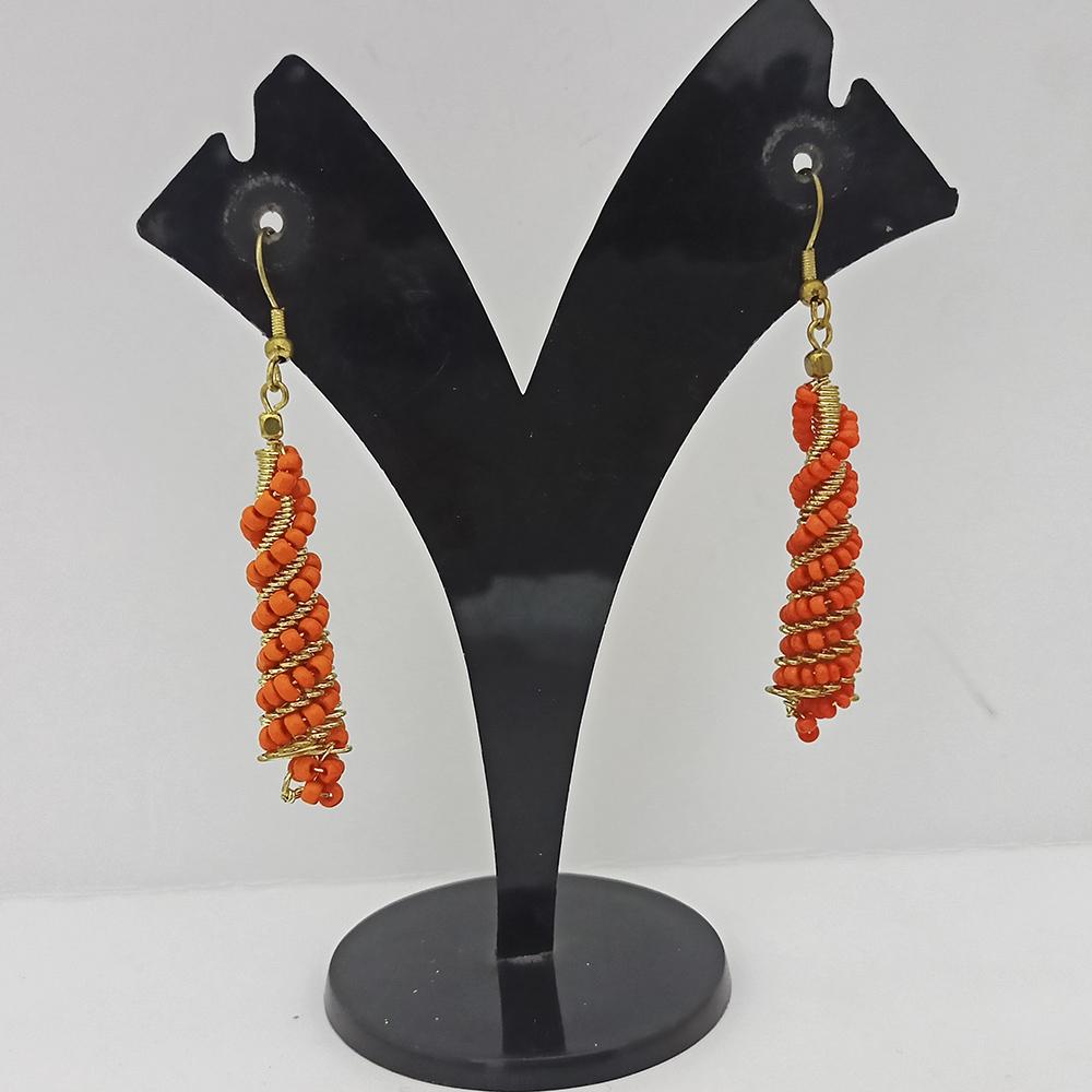 Jeweljunk Gold Plated Orange Beads Dangler Earrings - 1309023M