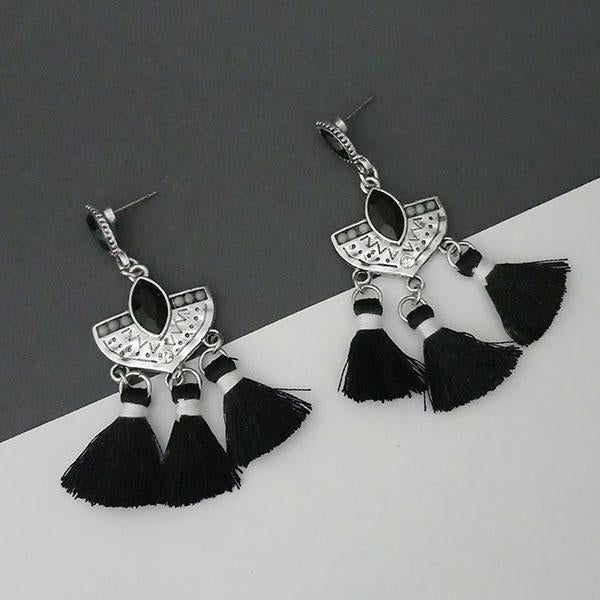 Jeweljunk Black Austrian Stone Thread Earrings - 1312321E