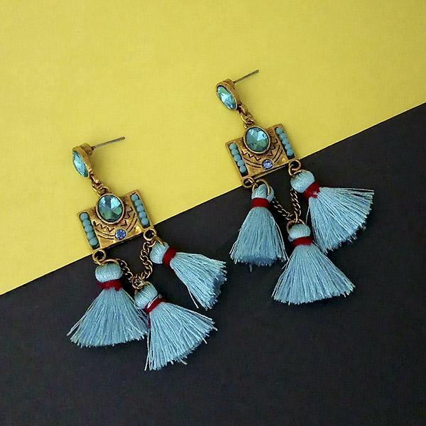 Jeweljunk Blue Austrian Stone Thread Earrings - 1312328A
