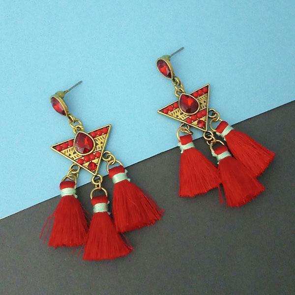 Jeweljunk Red Austrian Stone Thread Earrings - 1312329B