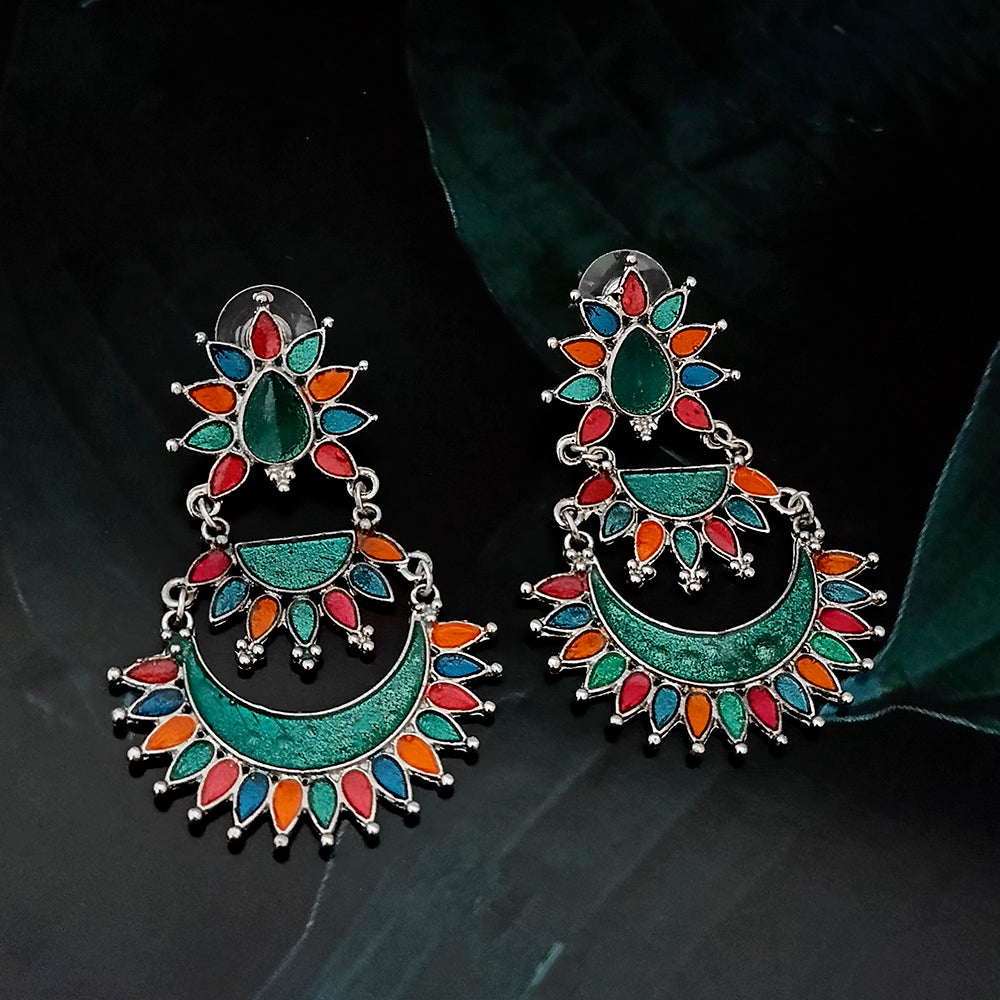 Jeweljunk Meenakari Oxidised Afghani Dangler Earrings