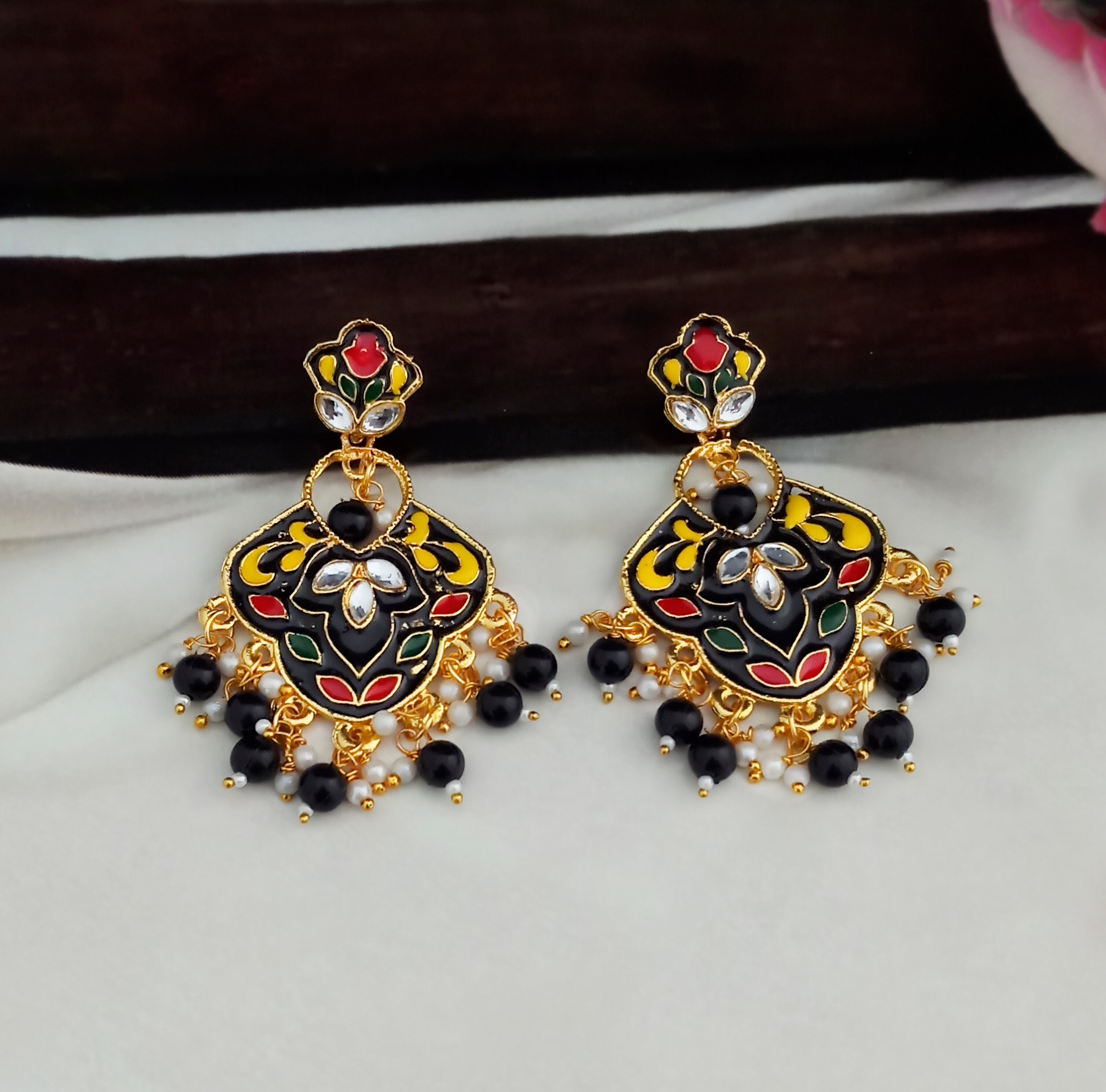 Amina Creation Gold Plated Meenakari Dangler Earrings