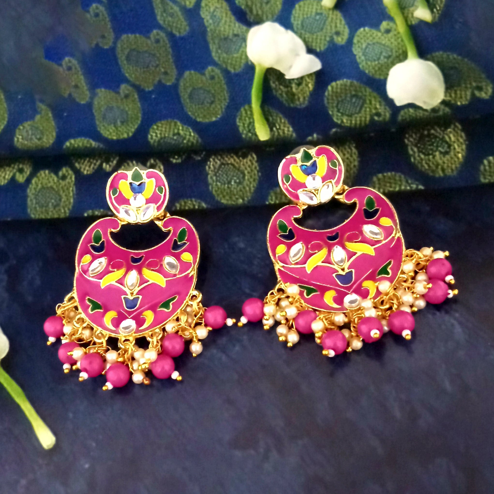 Amina Creation Gold Plated Meenakari Dangler Earrings