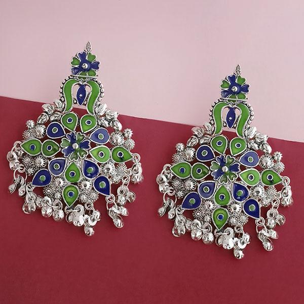 Tip Top Fashions Silver Plated Green Meenakari Afghani Earrings - 1314257D
