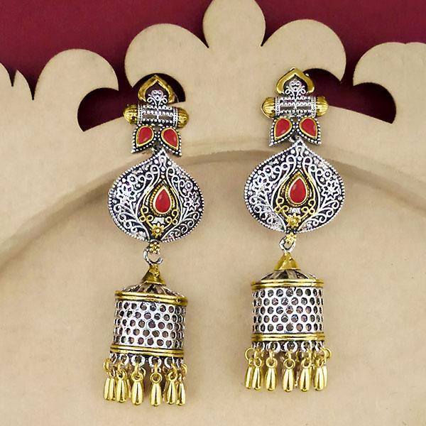 Jeweljunk Orange Stone Two Tone Plated Dangler Earrings