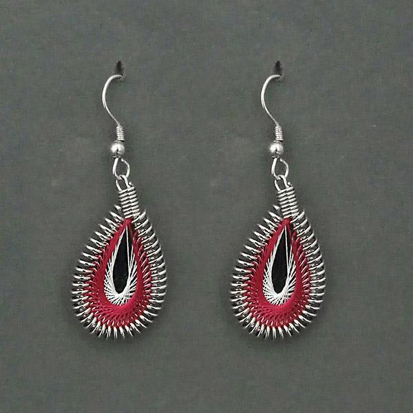 Tip Top Fashions Rhodium Plated Red Thread Dangler Earrings - 1316101A