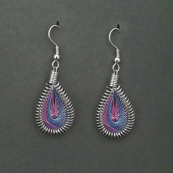 Tip Top Fashions Rhodium Plated Blue Pink Thread Dangler Earrings - 1316101F