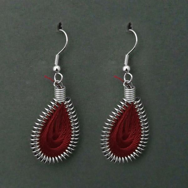 Tip Top Fashions Rhodium Plated Maroon Thread Dangler Earrings - 1316101H