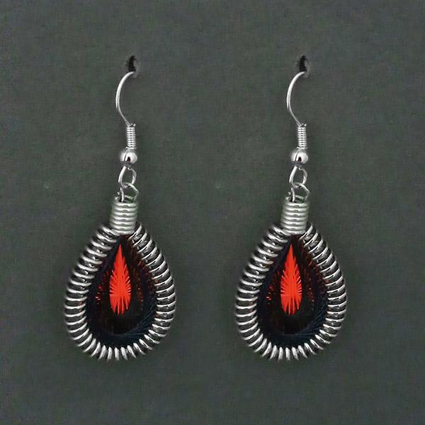 Tip Top Fashions Rhodium Plated Black Orange Thread Dangler Earrings - 1316101I