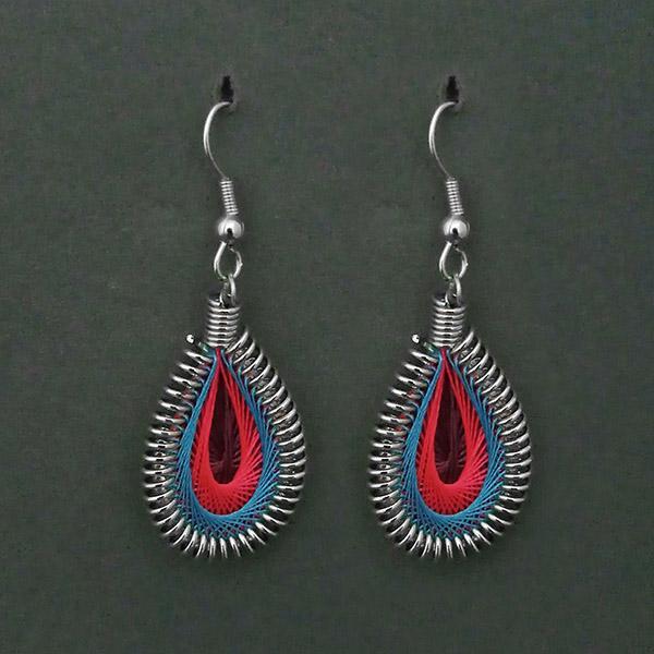 Tip Top Fashions Rhodium Plated Blue Orange Thread Dangler Earrings - 1316101K