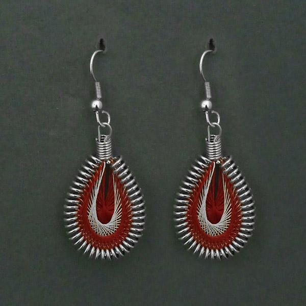 Tip Top Fashions Rhodium Plated White Brown Thread Dangler Earrings - 1316101L