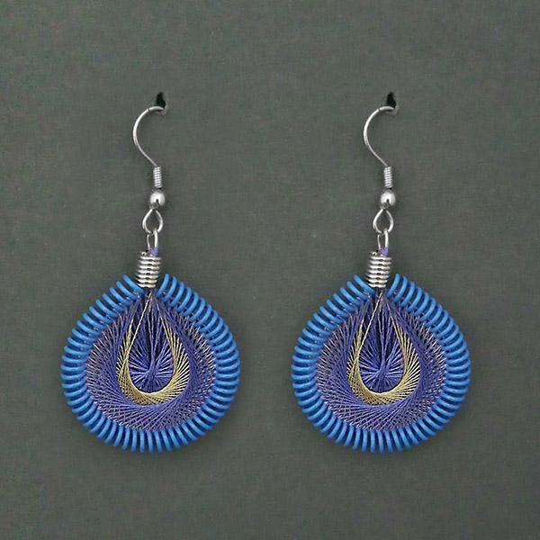Jeweljunk Rhodium Plated Blue Thread Dangler Earrings - 1316104O