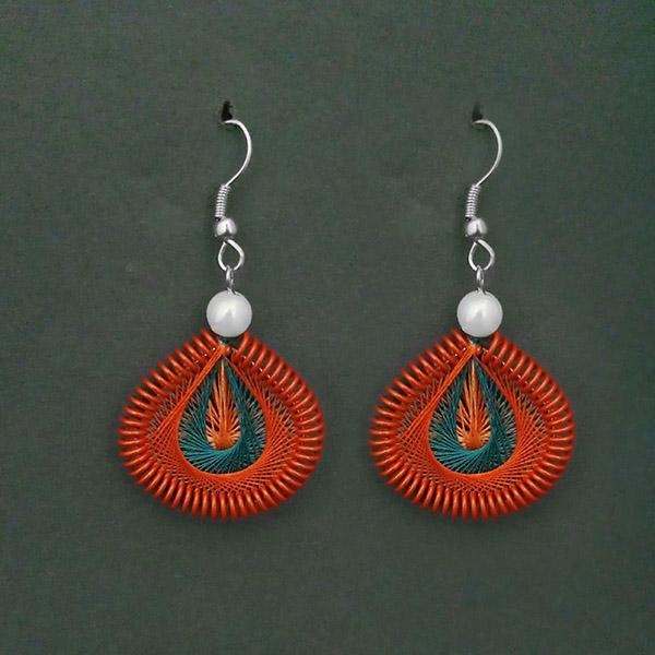Tip Top Fashions Rhodium Plated Orange Thread Dangler Earrings - 1316108J