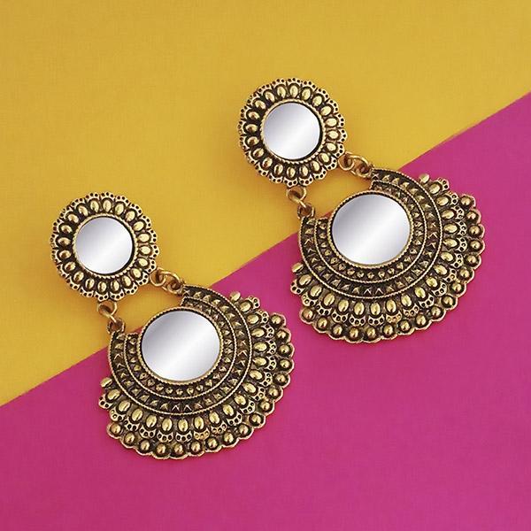 Jeweljunk Antique Gold Plated Mirror Dangler Earrings - 1316201A