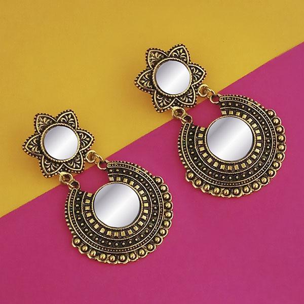 Jeweljunk Antique Gold Plated Mirror Dangler Earrings - 1316203A