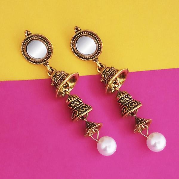 Jeweljunk Antique Gold Plated Mirror Jhumki Earrings - 1316213A
