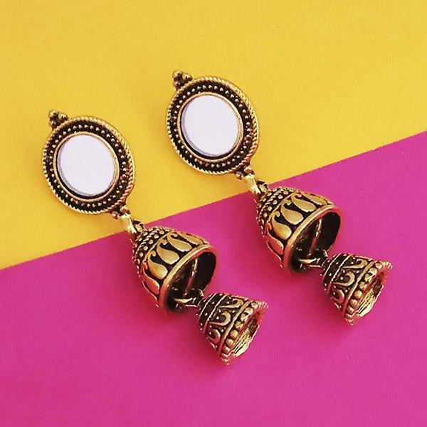 Jeweljunk Antique Gold Plated Mirror Jhumki Earrings - 1316223A