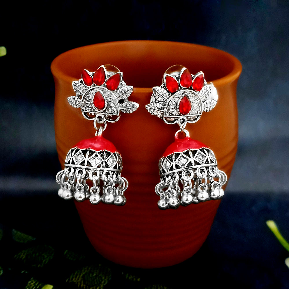 JewelJunk Red Oxidized Plated Jhumka