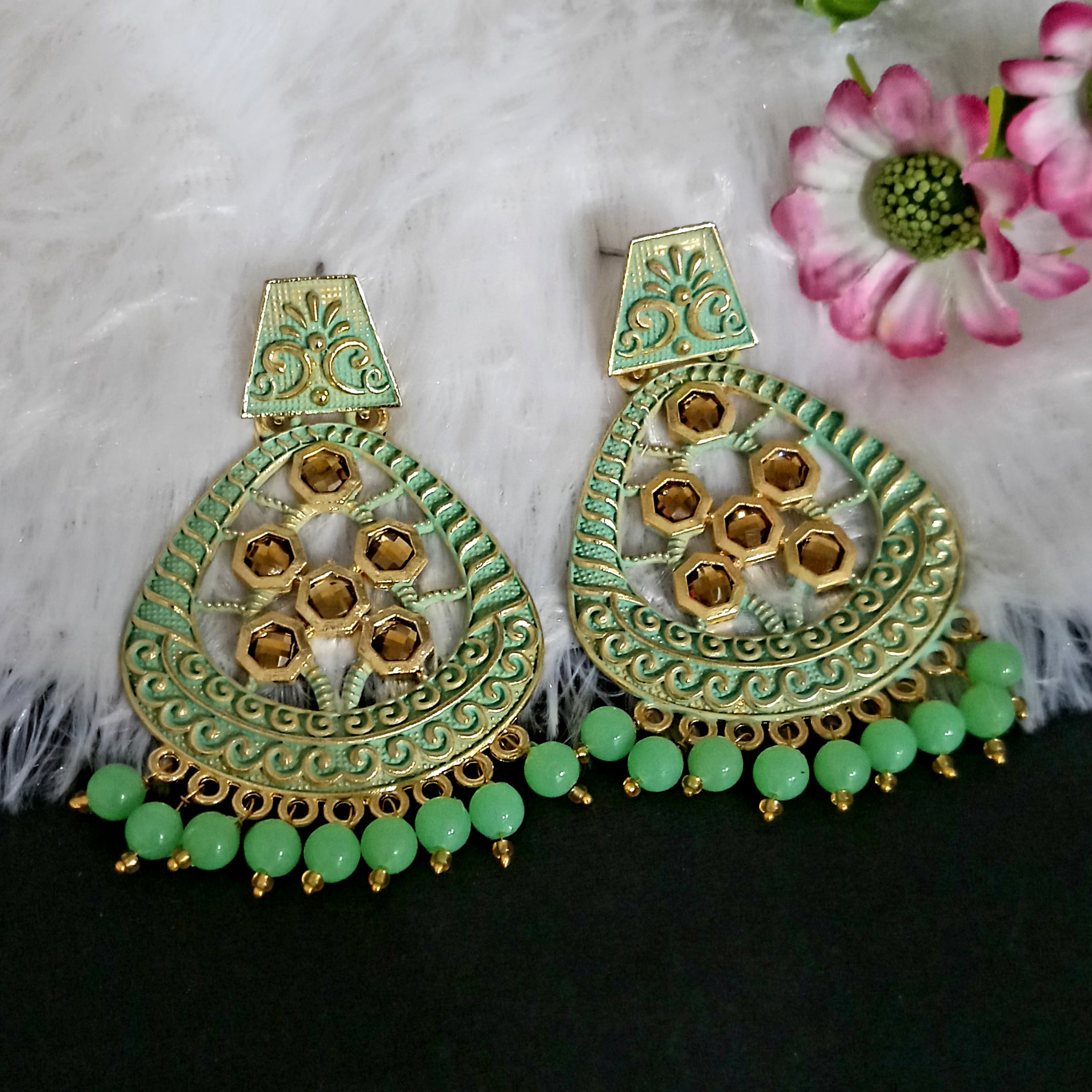 Amina Creation Gold Plated Meenakari Dangler Earrings Assorted Color