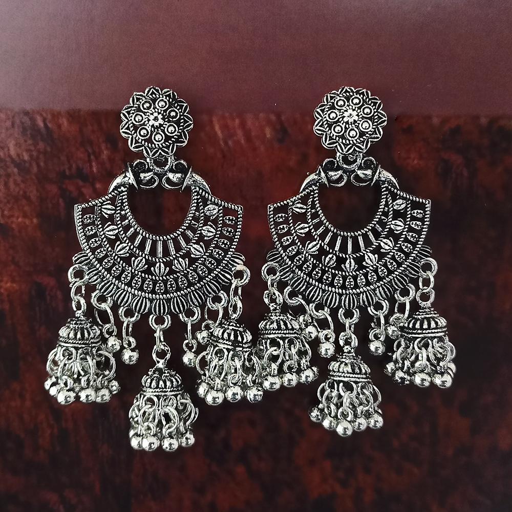 Woma Oxidised Plated Jhumki Earrings - 1318386