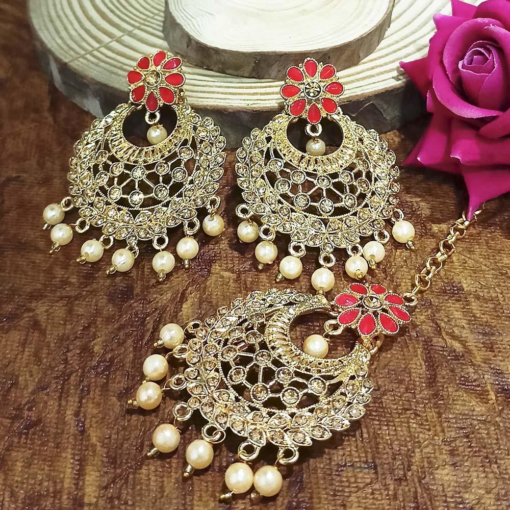 Adi Gold Plated Blue Kundan And Stone Earrings With Maang Tikka - 1319203C