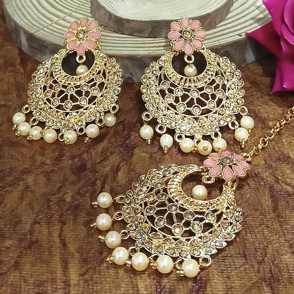 Adi Gold Plated Blue Kundan And Stone Earrings With Maang Tikka - 1319203C