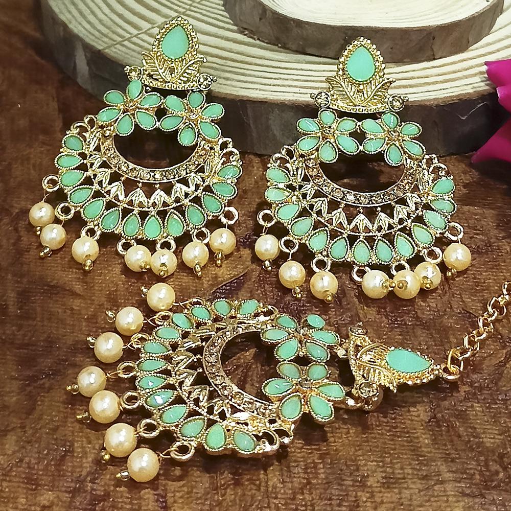 Adi Gold Plated Grey Kundan And Stone Earrings With Maang Tikka - 1319205E