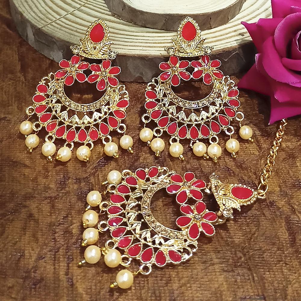 Adi Gold Plated Grey Kundan And Stone Earrings With Maang Tikka - 1319205E