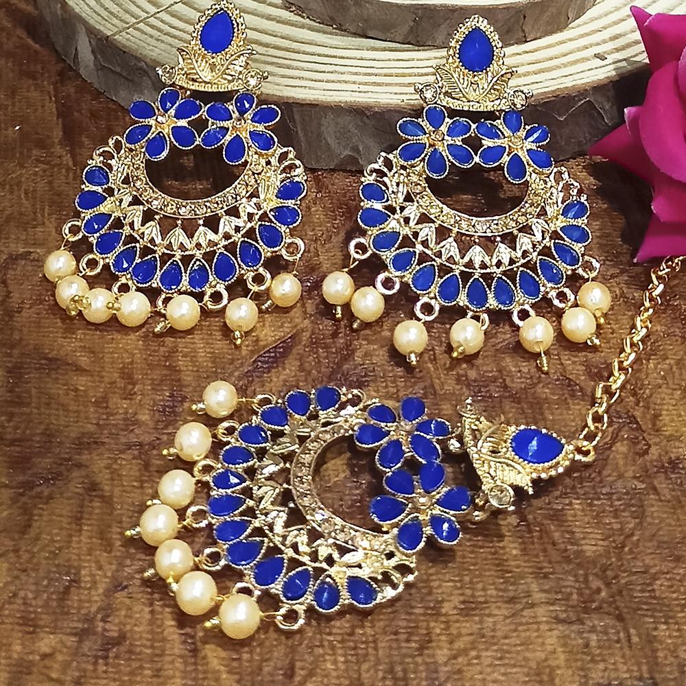 Adi Gold Plated Grey Kundan And Stone Earrings With Maang Tikka - 1319205E